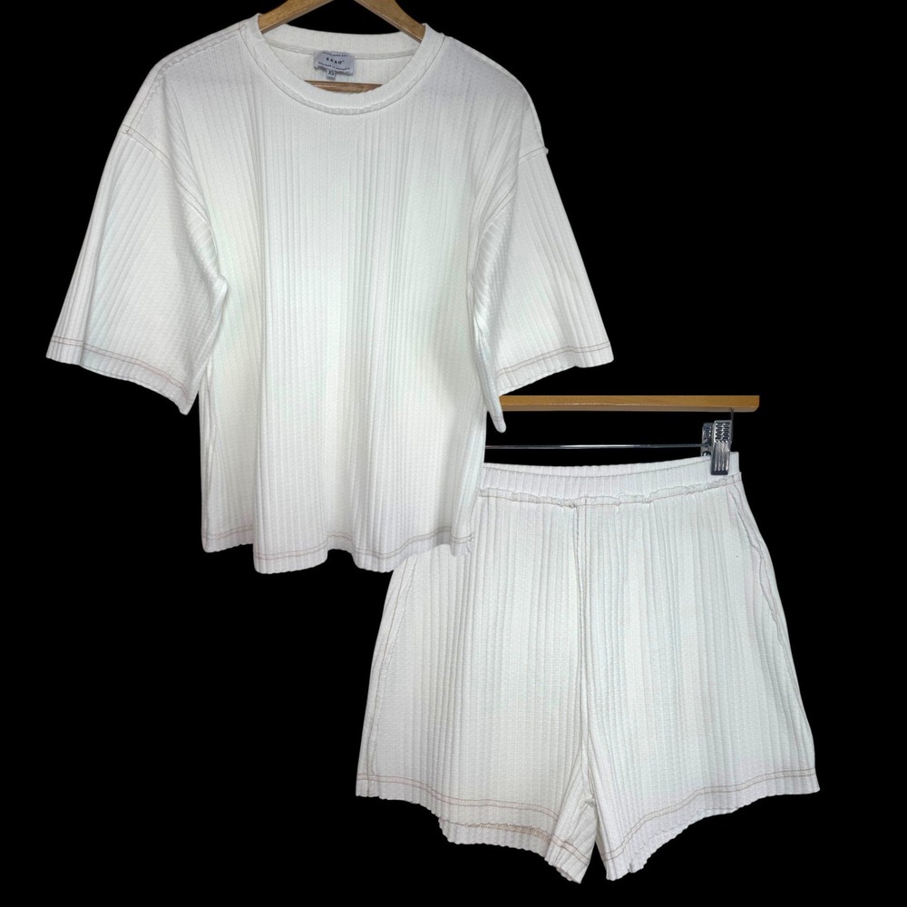Sabo Skirt Ribbed Lounge Set White Two Piece Co-ord Minimalist Clean Girl XS